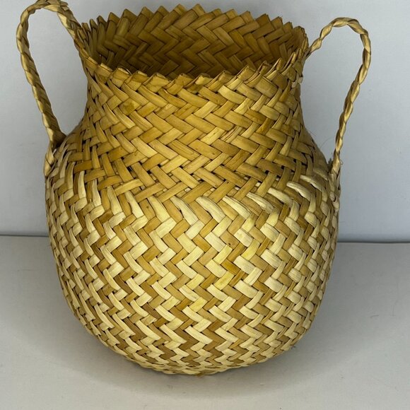 Set 2 Wicker Hand Woven Baskets Tan Handles Tarahumara Planters Boho RARE - Picture 3 of 16